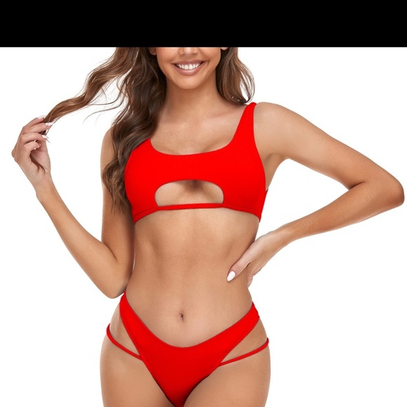 SherryDC Women's Sexy Scoop Neck Padded Cutout
Strappy Thong Bikini Set Swimsuit - Picture 4 of 5